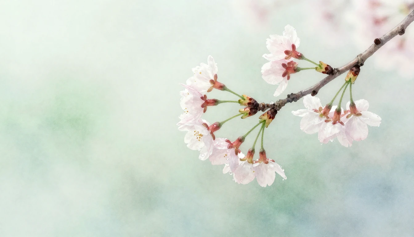 A delicate watercolor painting of a single cherry blossom br...