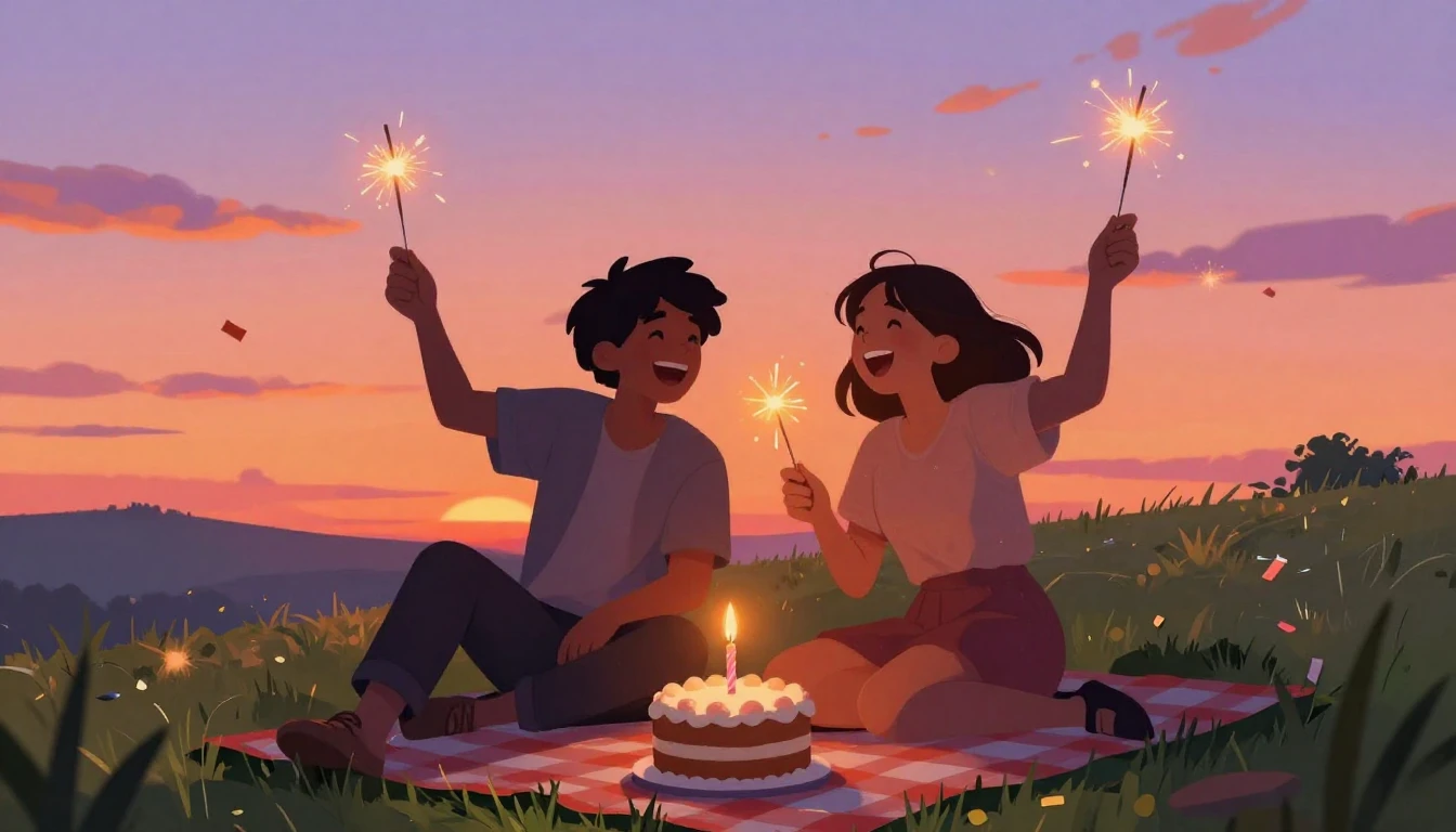 A vibrant digital art illustration featuring two friends sit...