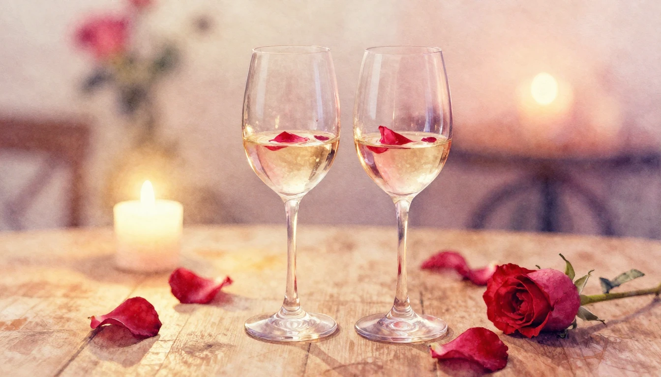 A delicate watercolor painting of two elegant wine glasses s...