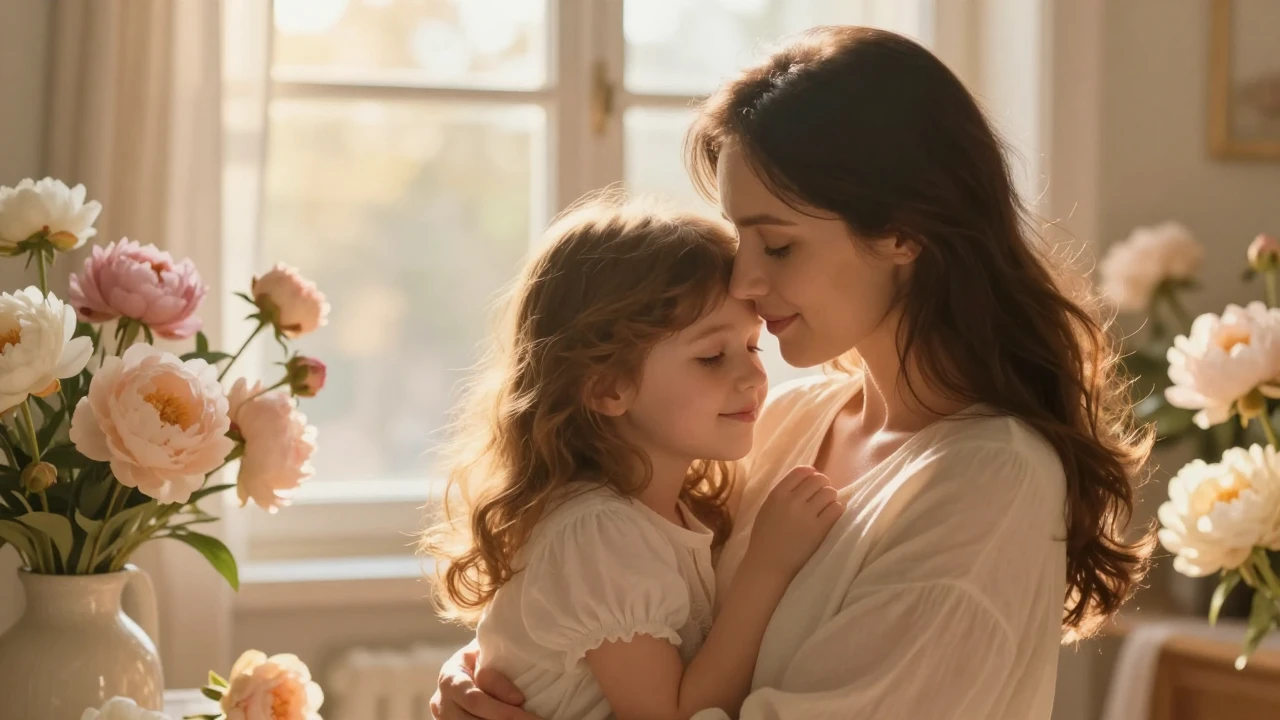 A warm and heartwarming illustration of a mother and her adu...