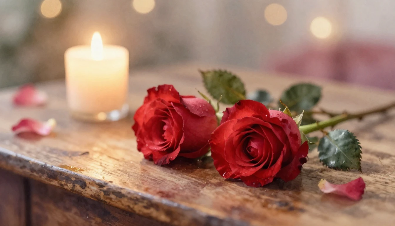 A beautiful watercolor painting of two delicate red roses ly...