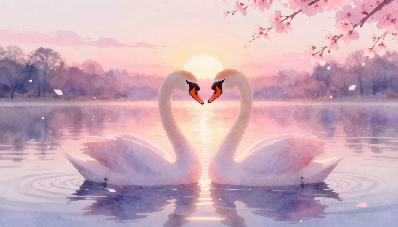 A soft watercolor painting depicting two stylized silhouette...