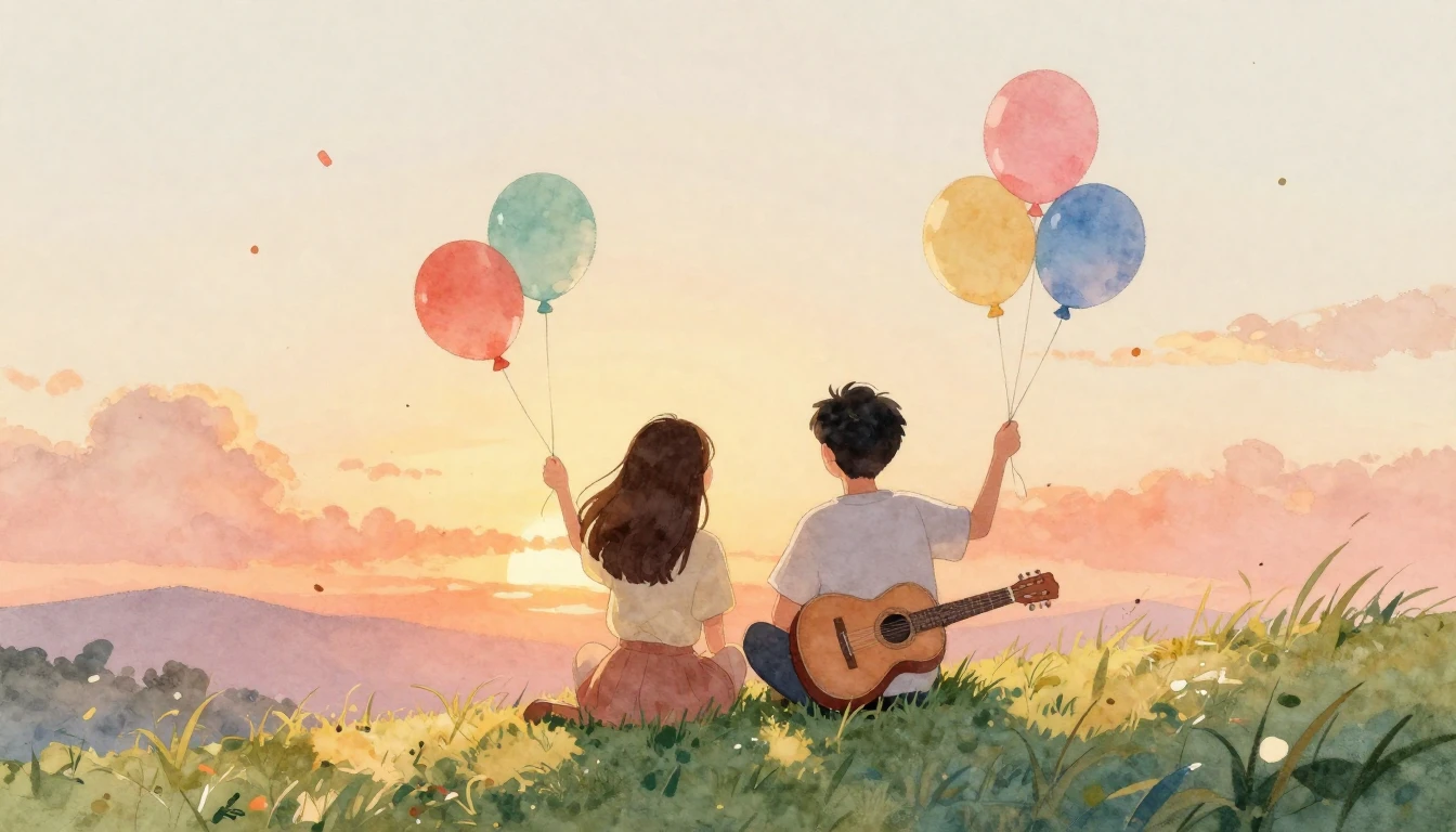 A heartwarming watercolor illustration of two friends sittin...