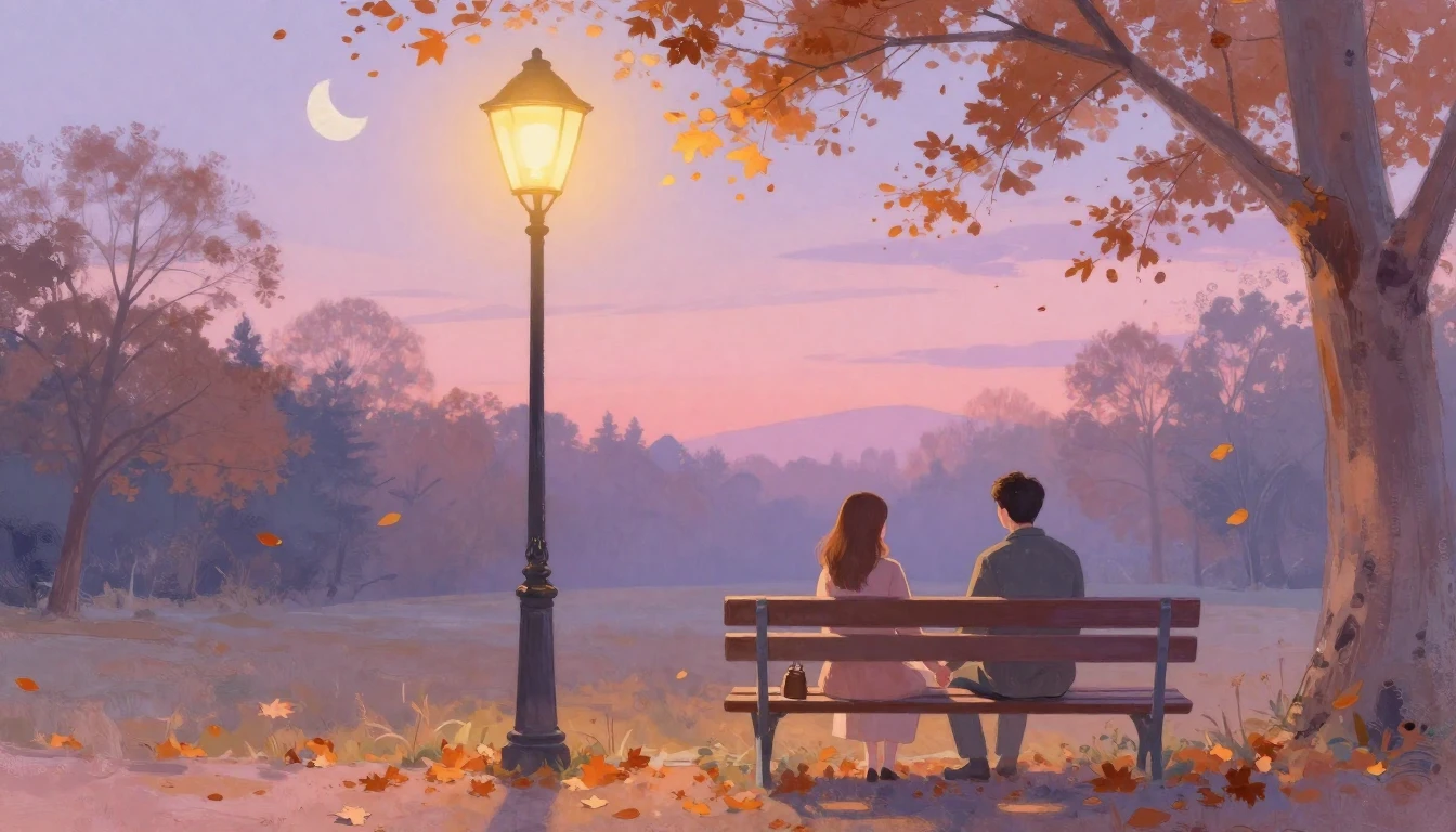 A romantic scene of a couple holding hands sitting on a benc...