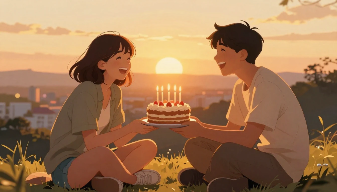 A warm and nostalgic illustration of two friends sitting on ...