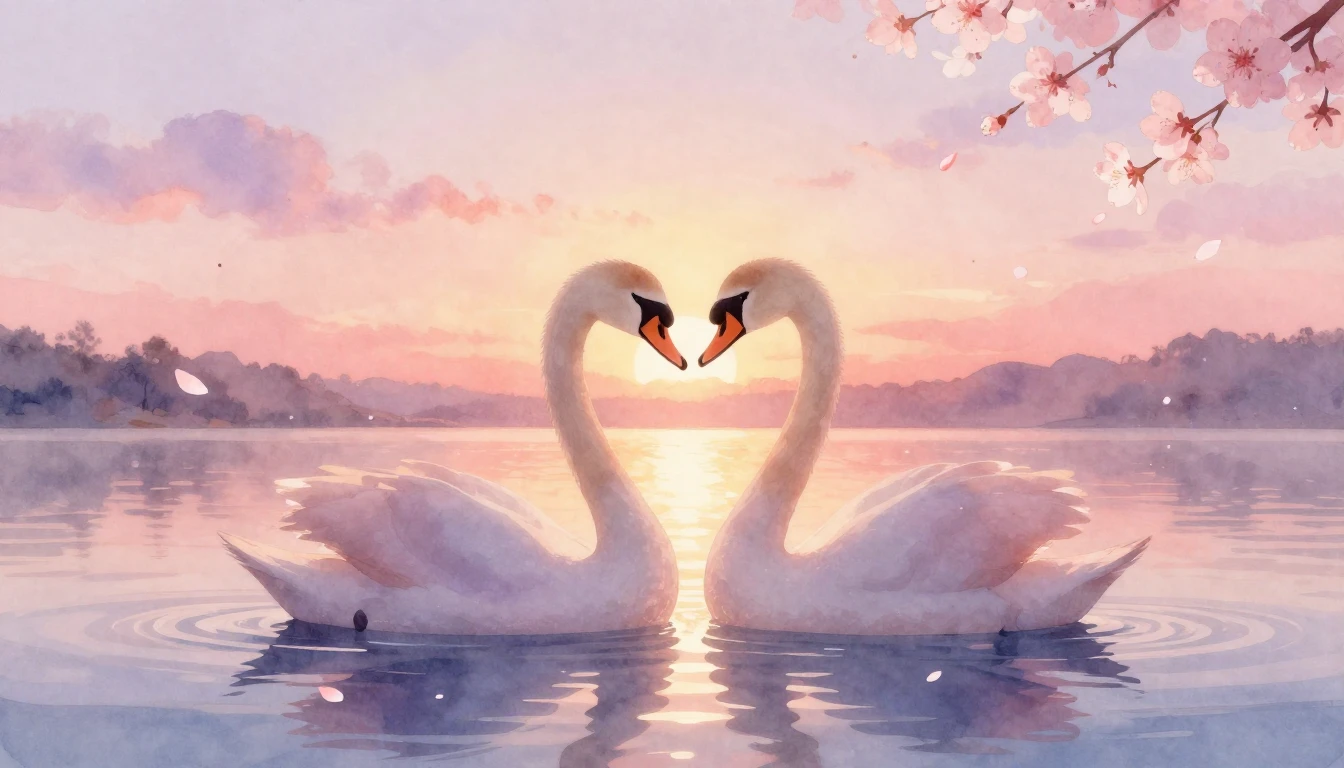 A beautiful and ethereal watercolor painting depicting two s...