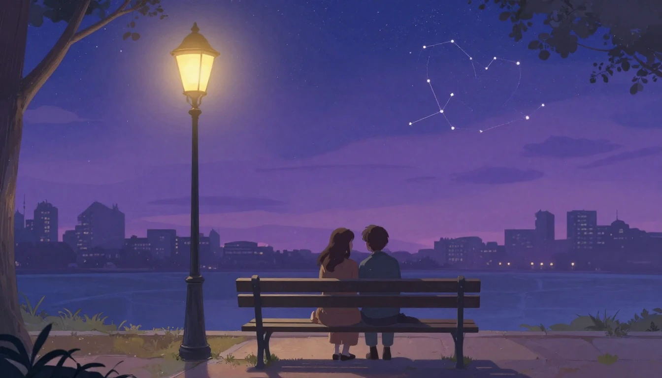 A romantic and dreamy scene depicting a couple sitting close...
