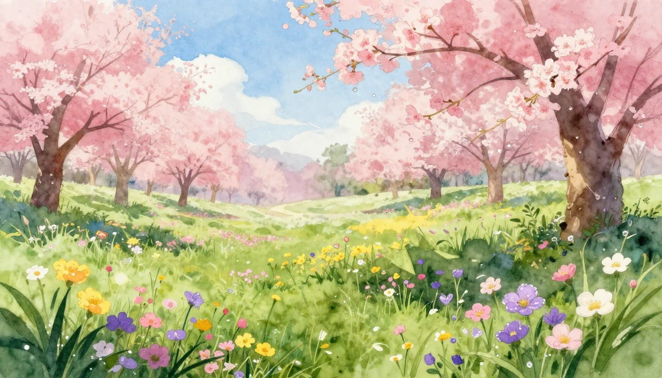 A lush, sprawling meadow filled with blooming wildflowers in...