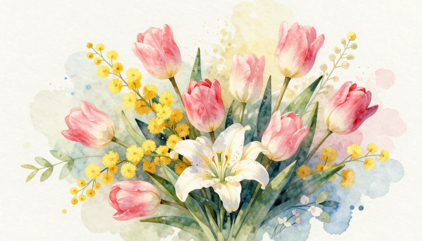 A breathtaking watercolor illustration of a vibrant spring b...