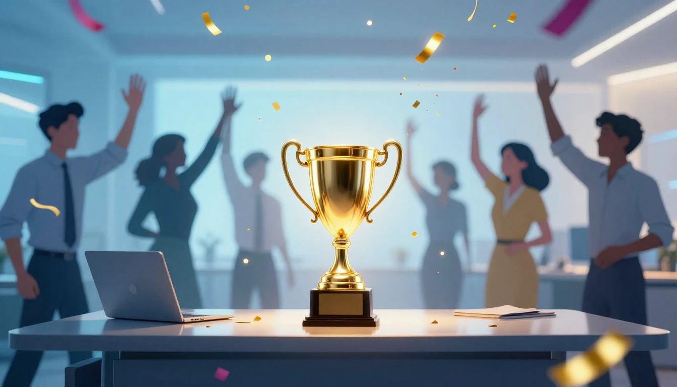 A vibrant and celebratory conceptual image representing team...