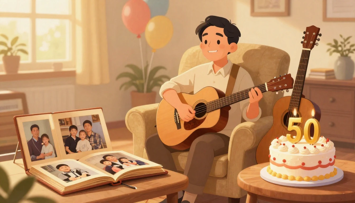 A warm and nostalgic illustration of a father figure celebra...
