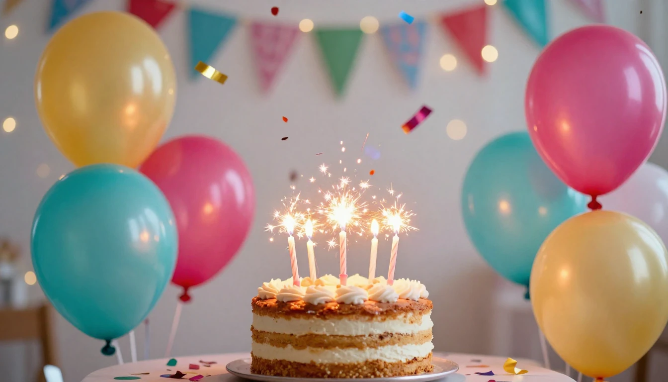 A vibrant and festive birthday celebration scene, focusing o...