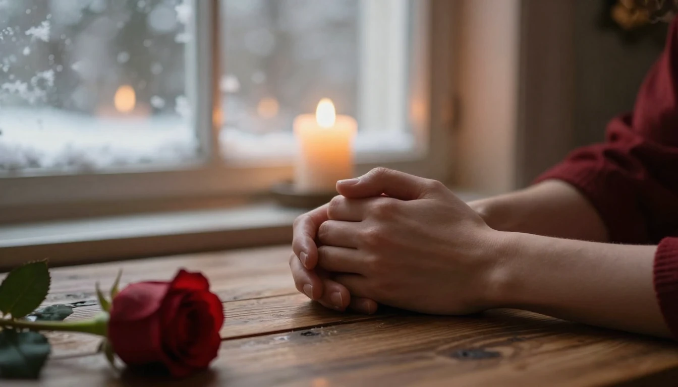 A cinematic, close-up shot of two hands gently intertwined r...