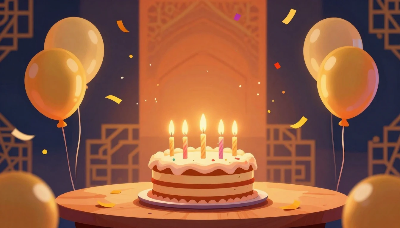 A vibrant digital art illustration of a joyful birthday cele...