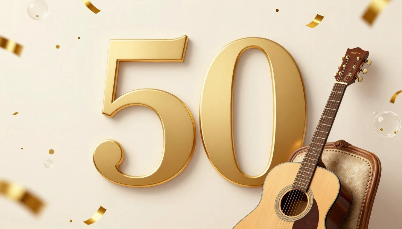 An elegant 50th birthday celebration design, featuring a lar...