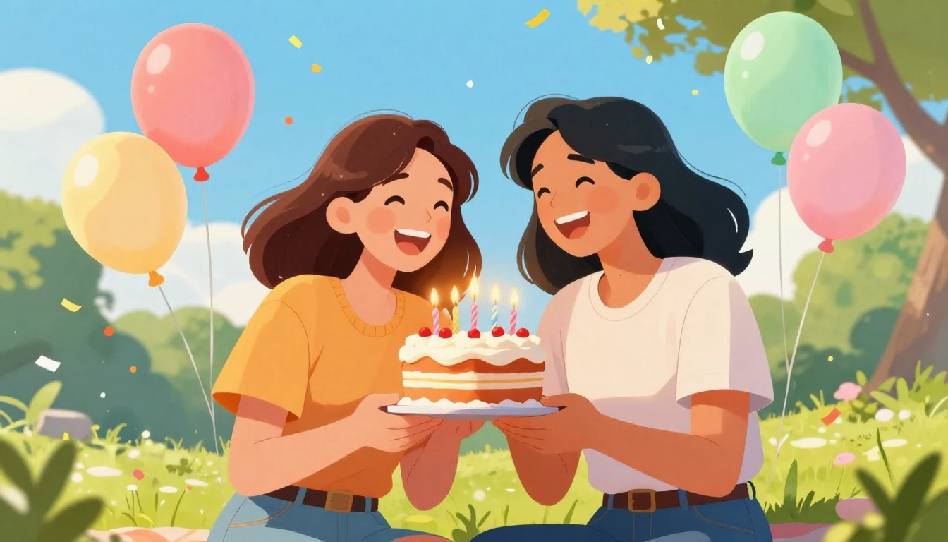 A heartwarming scene of two best friends celebrating a birth...