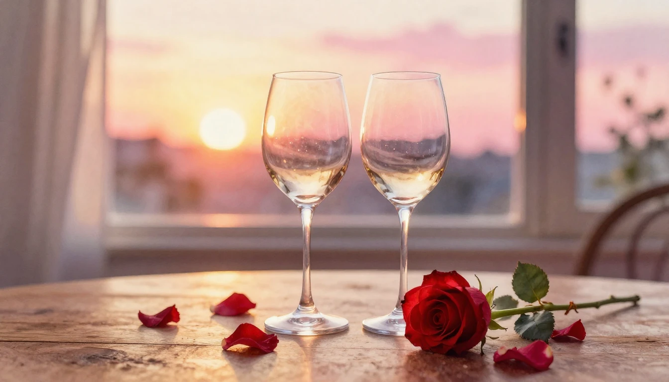 A delicate watercolor painting of two elegant wine glasses s...