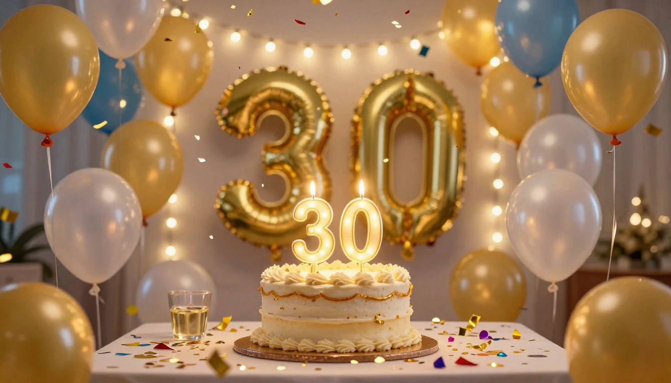 A highly detailed, festive, and vibrant birthday party scene...