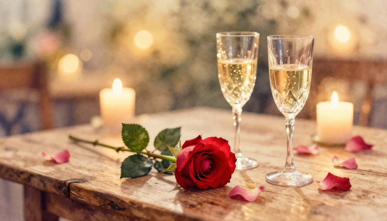 A beautiful watercolor painting of a romantic evening settin...