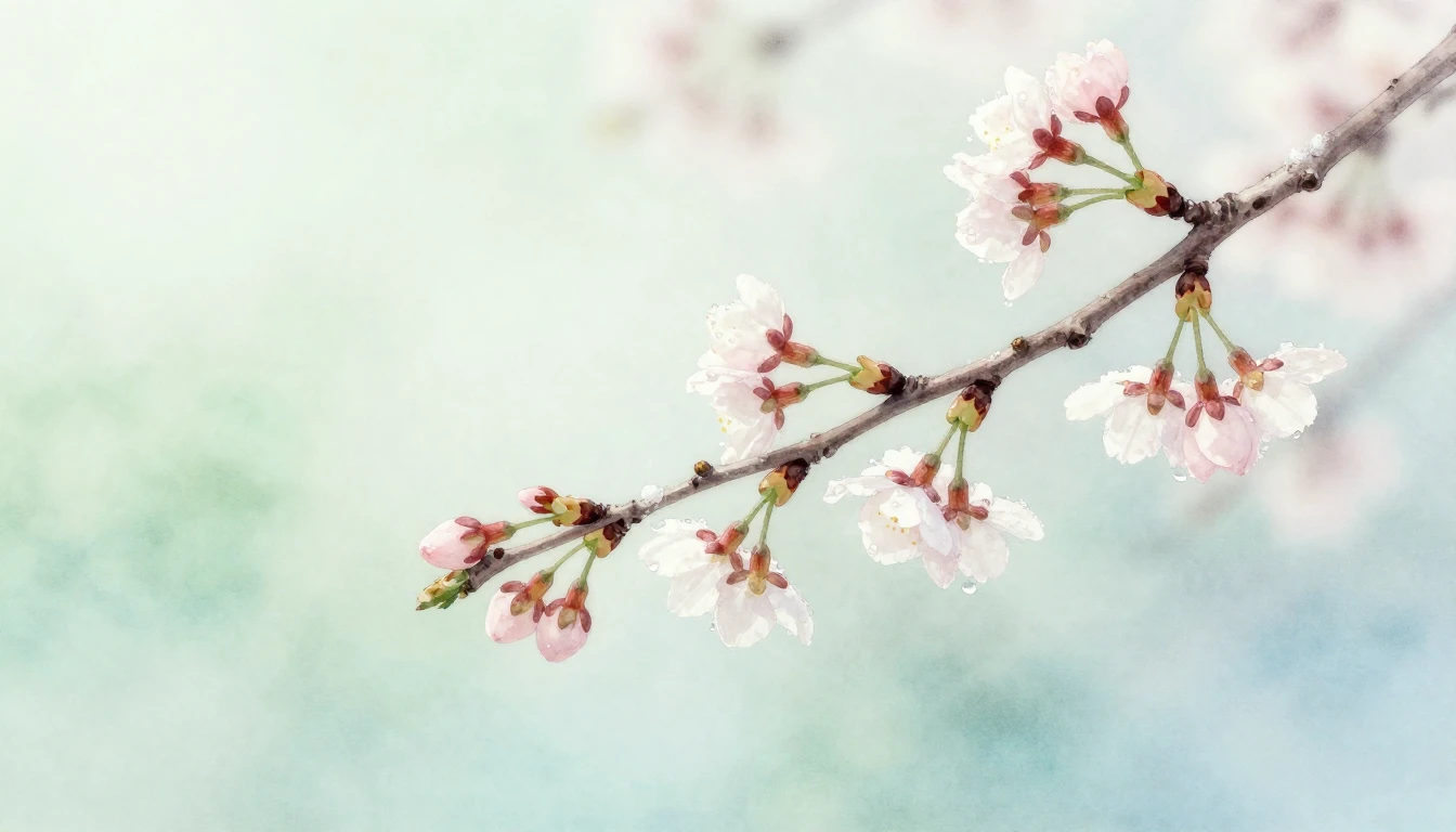 A delicate watercolor painting of a single cherry blossom br...