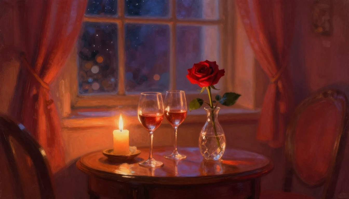 A dreamy, impressionist painting of a cozy room illuminated ...