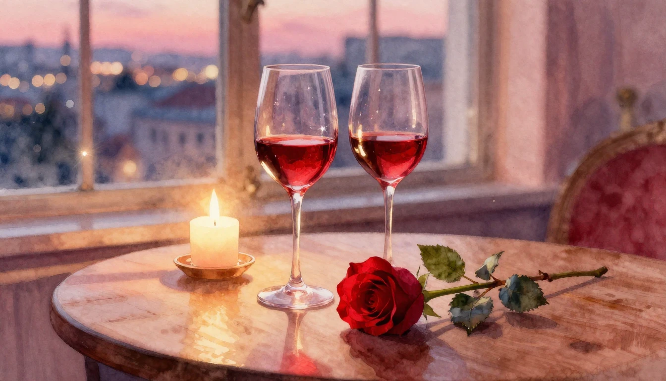 A beautiful watercolor painting of two elegant wine glasses ...