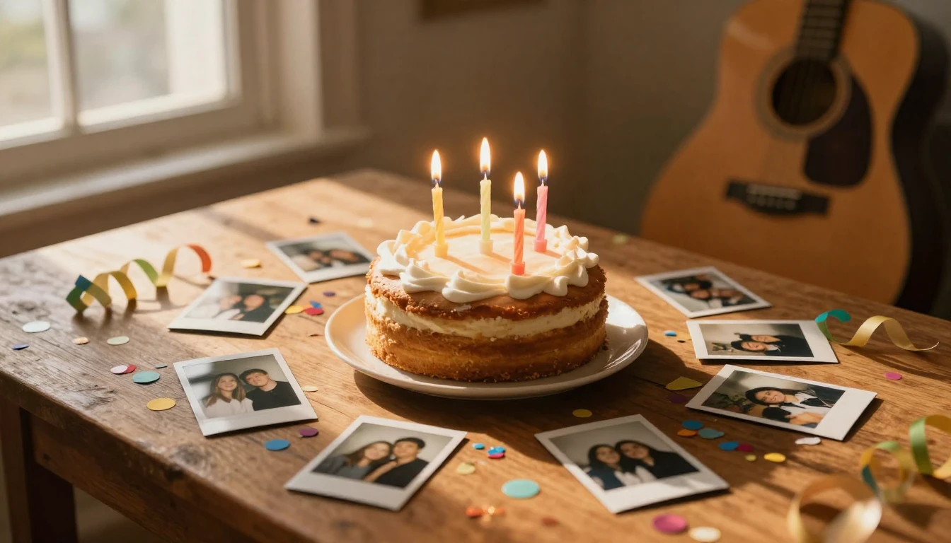 A warm and nostalgic scene on a rustic wooden table. In the ...
