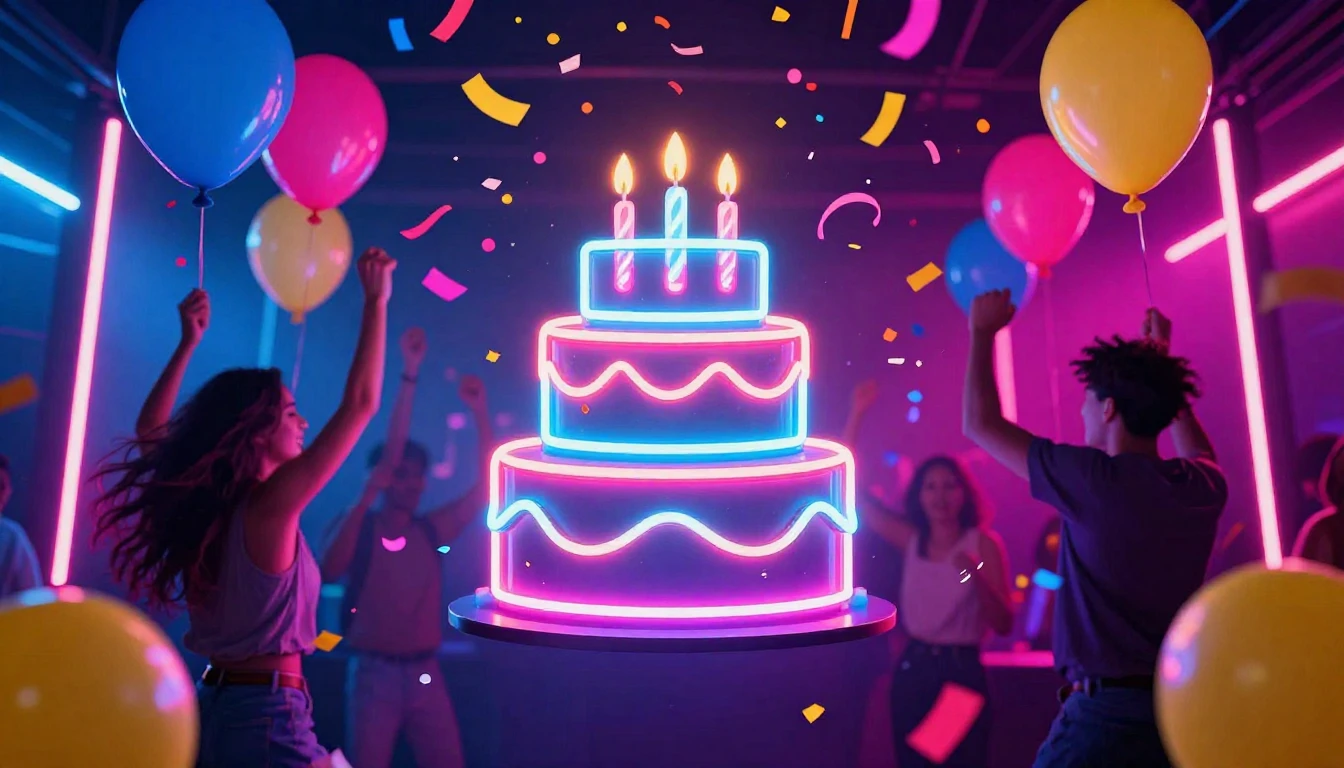 A vibrant and energetic birthday celebration scene featuring...