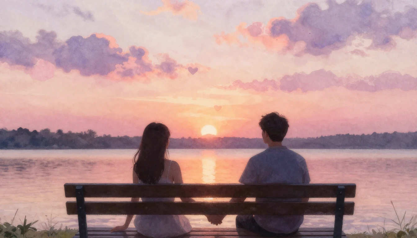 A romantic and dreamy watercolor painting focusing on two si...