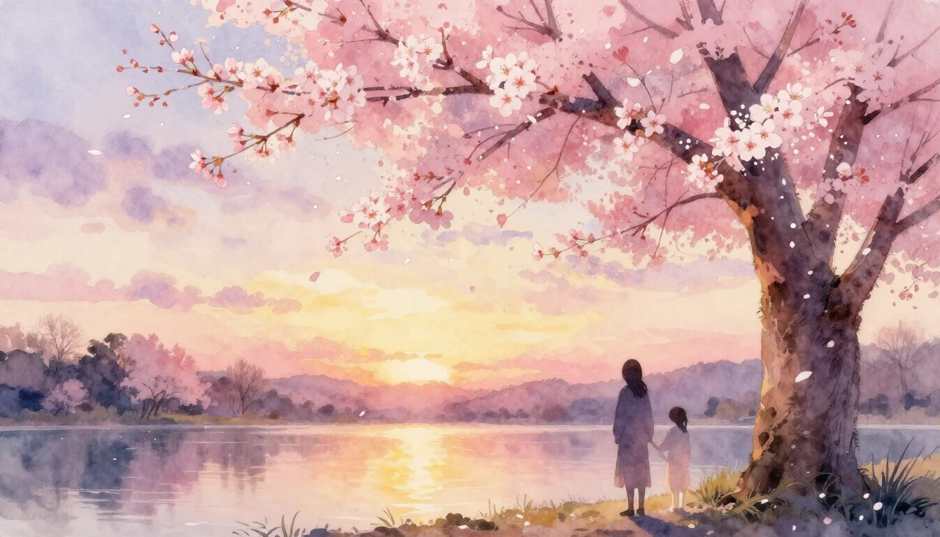 A beautiful watercolor painting of two silhouettes standing ...