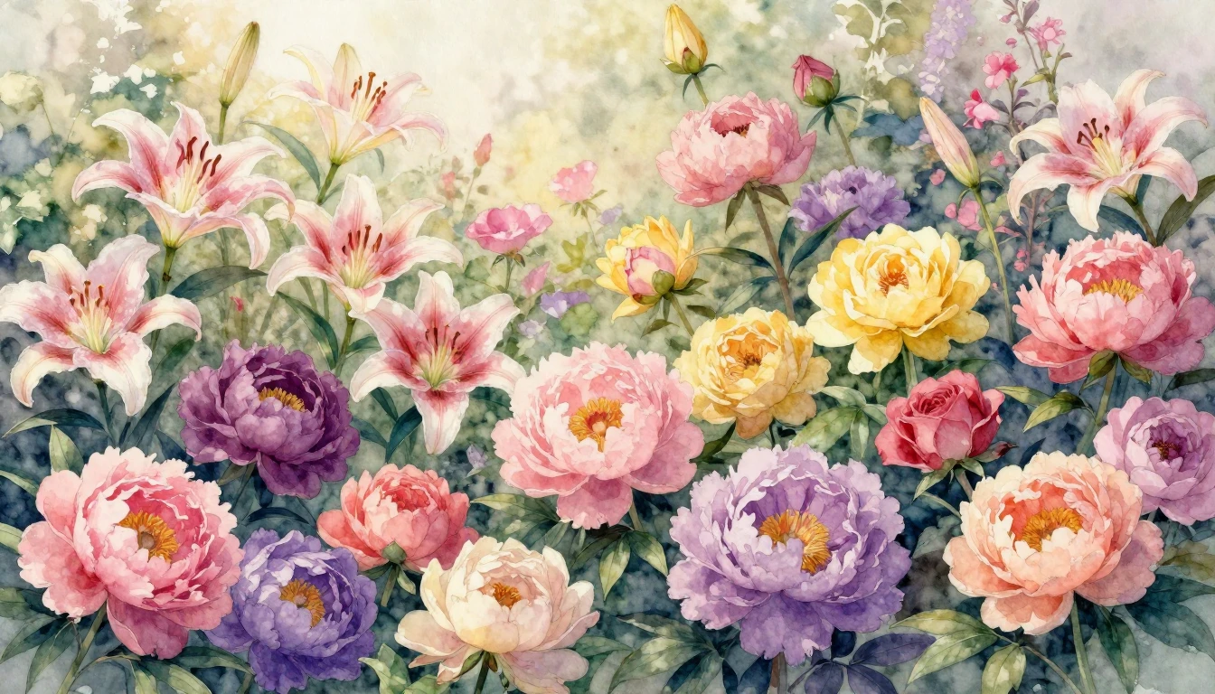 A beautiful and vibrant watercolor painting of a diverse gar...