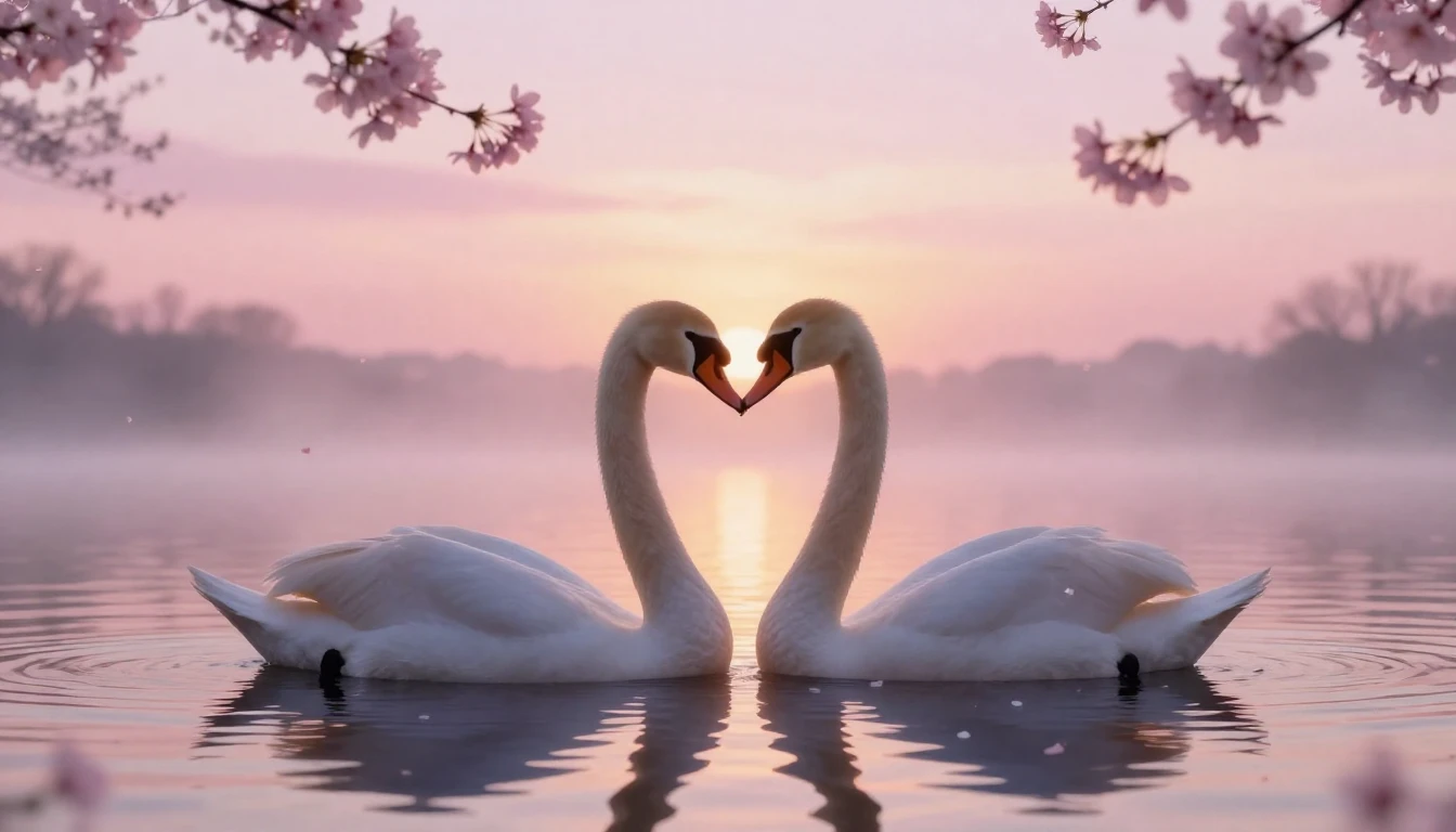 A dreamy and romantic scene featuring two delicate silhouett...