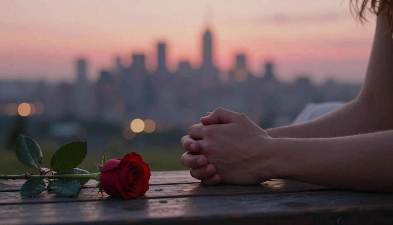 A romantic cinematic close-up shot of a couple holding hands...