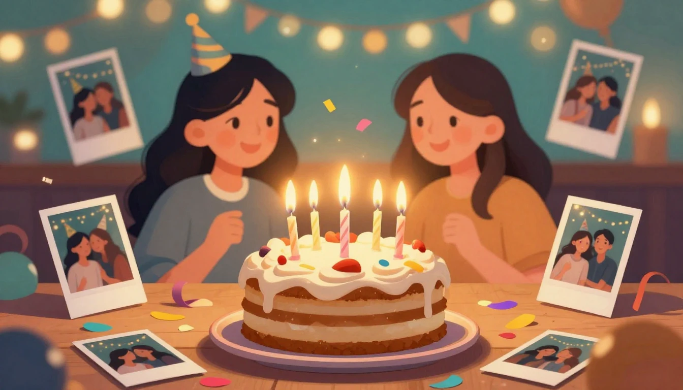 A vibrant and heartwarming illustration celebrating a birthd...