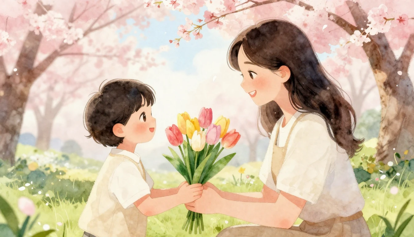 A heartwarming watercolor illustration depicting a loving mo...