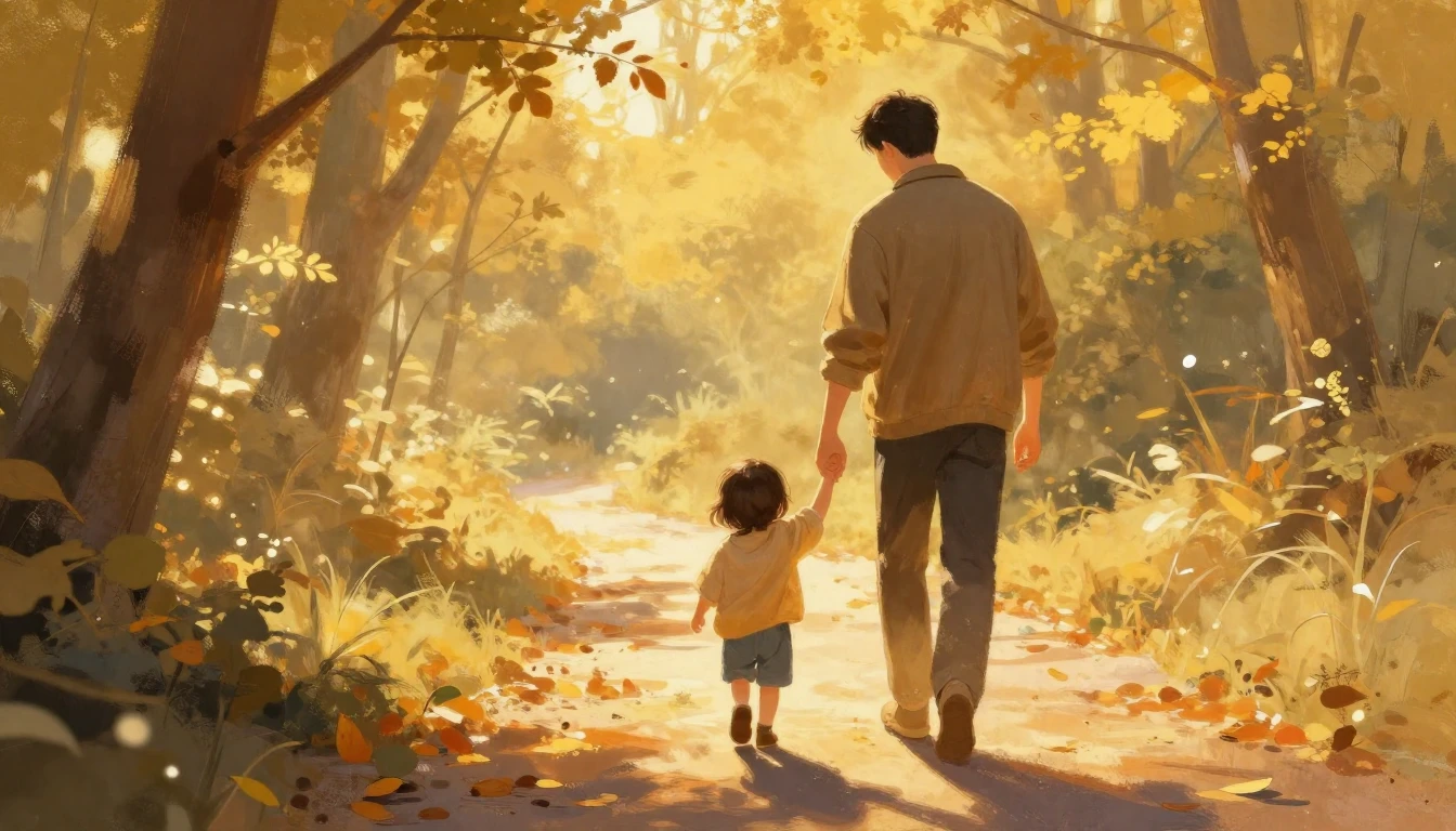 A beautiful illustration of a father holding his young child...