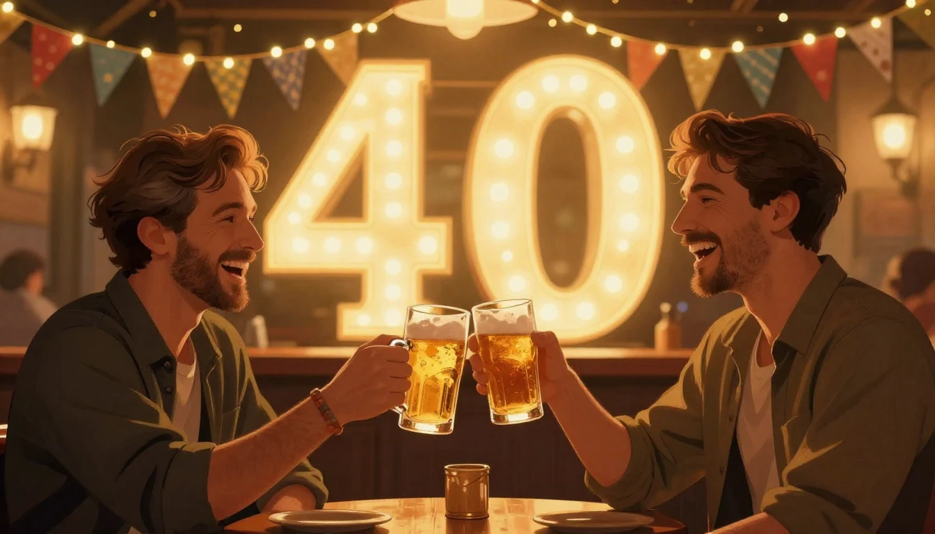 A joyful and celebratory digital art illustration of two mal...