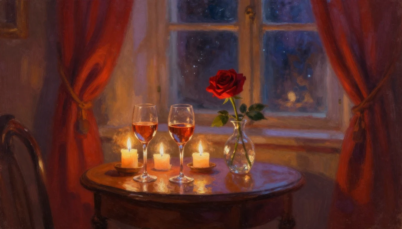 A dreamy, impressionist painting of a cozy room illuminated ...