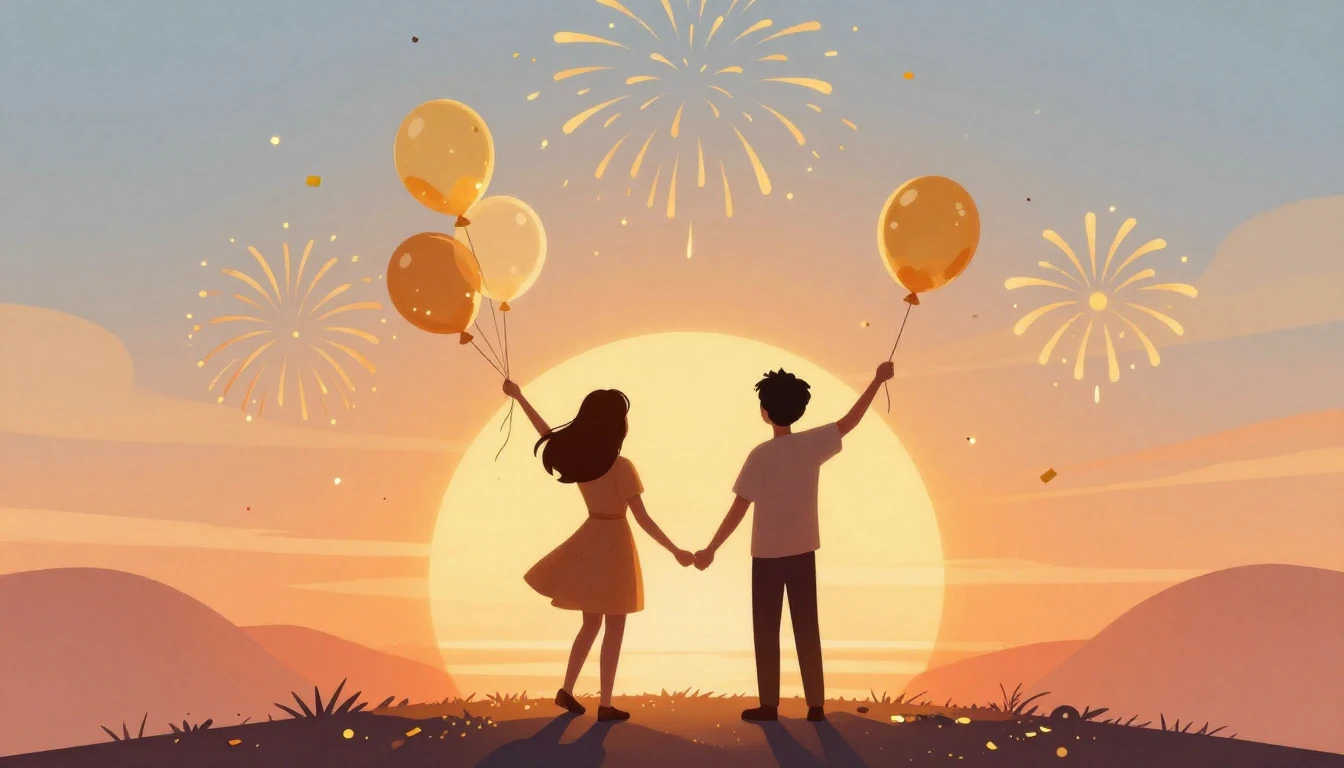 A warm and festive illustration celebrating friendship. Two ...