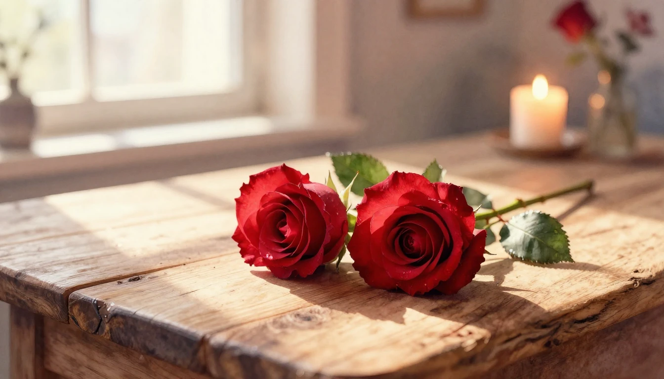 A beautiful watercolor painting of two delicate red roses in...