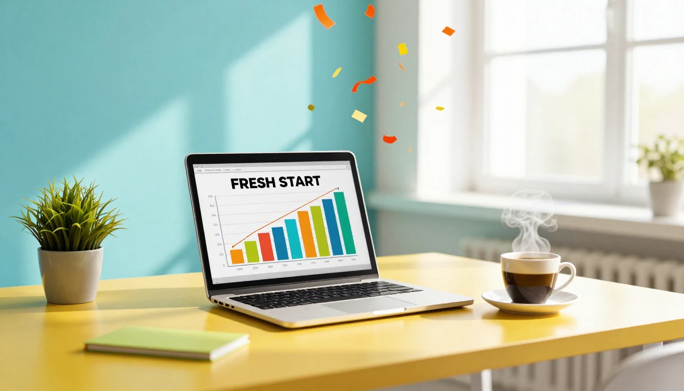 A vibrant and modern office desk setup symbolizing a fresh s...