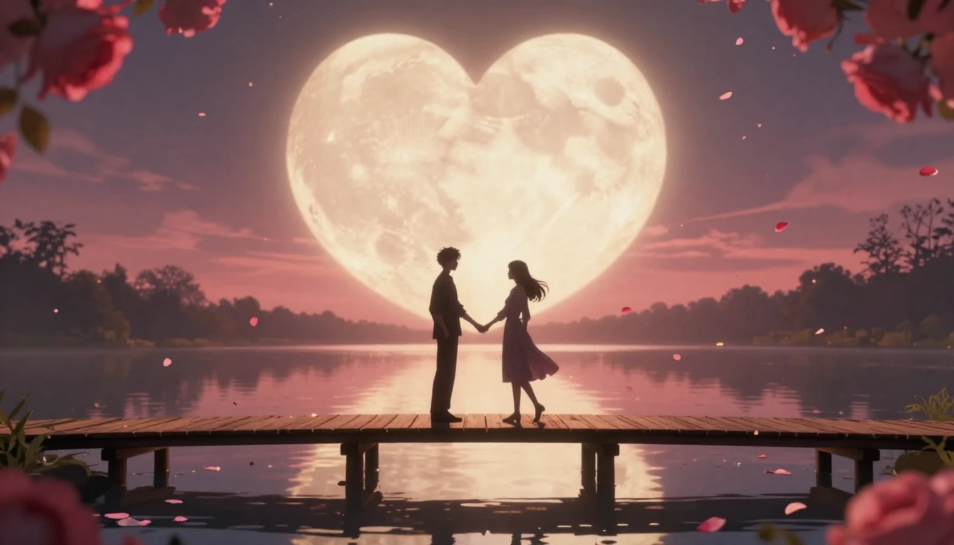 A romantic and magical illustration of two silhouetted figur...