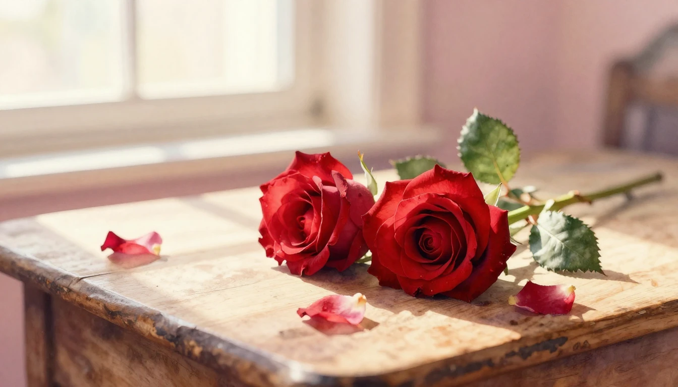 A beautiful watercolor painting of two intertwined red roses...