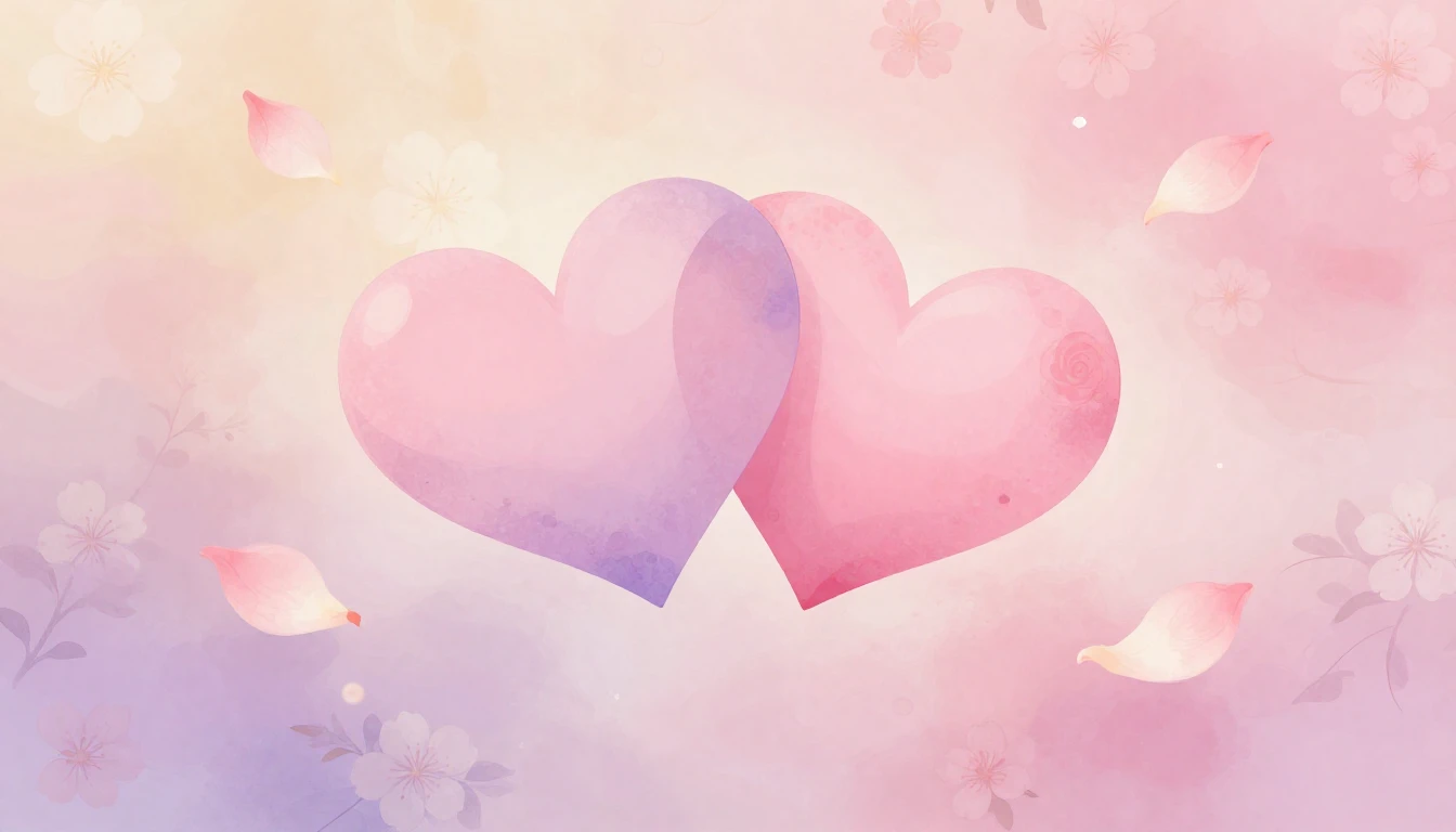 A delicate and romantic scene featuring two stylized hearts ...