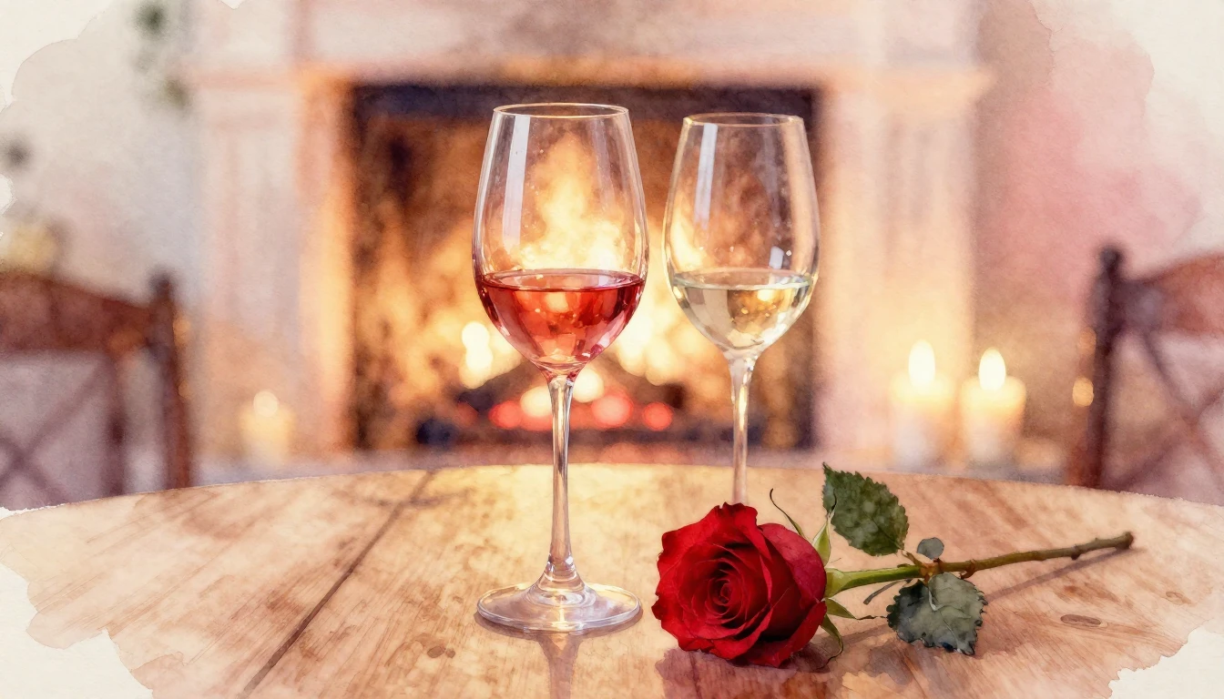 A soft watercolor painting of two elegant wine glasses sitti...