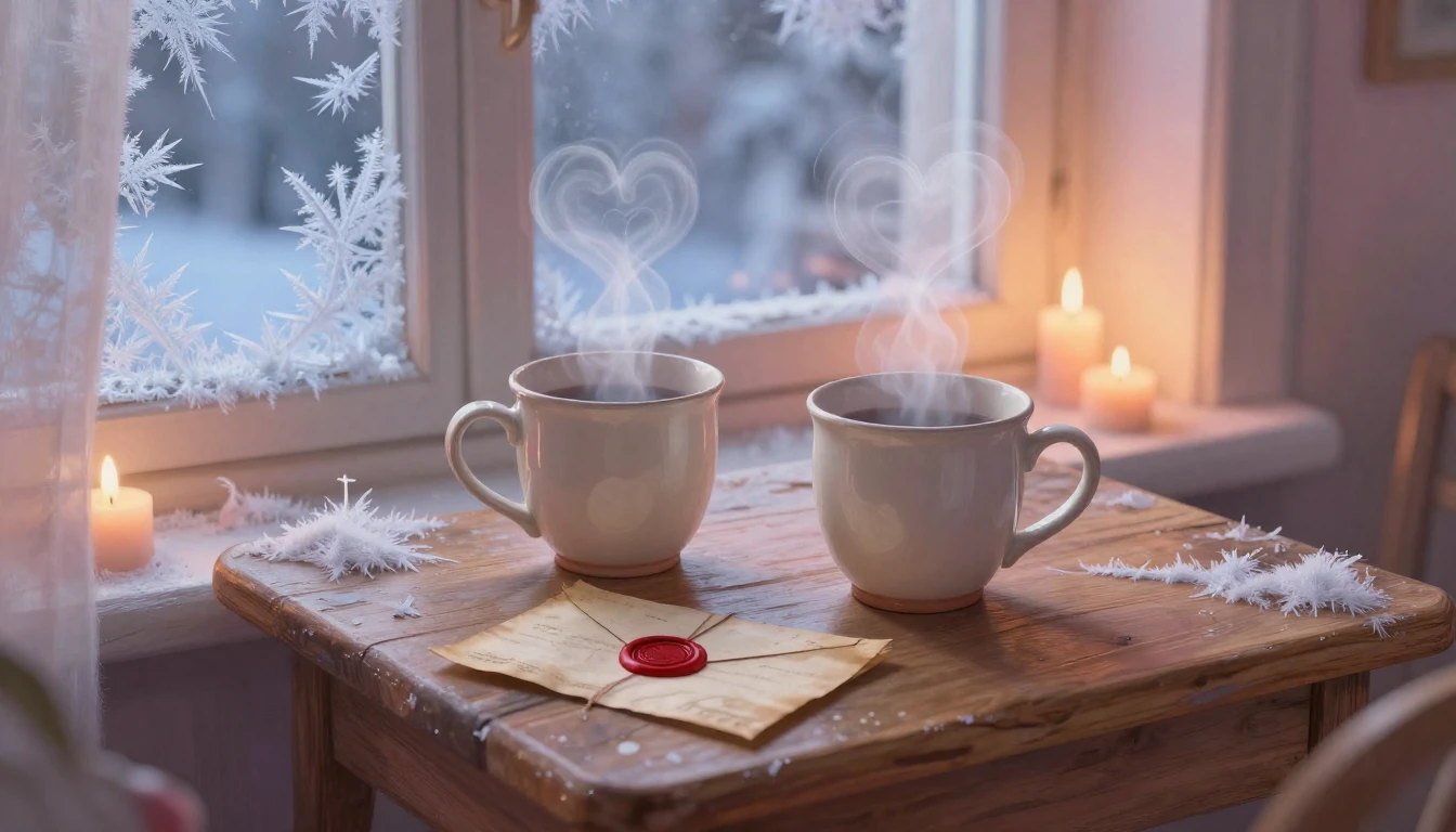 A romantic and cozy scene depicting a close-up of a small wo...