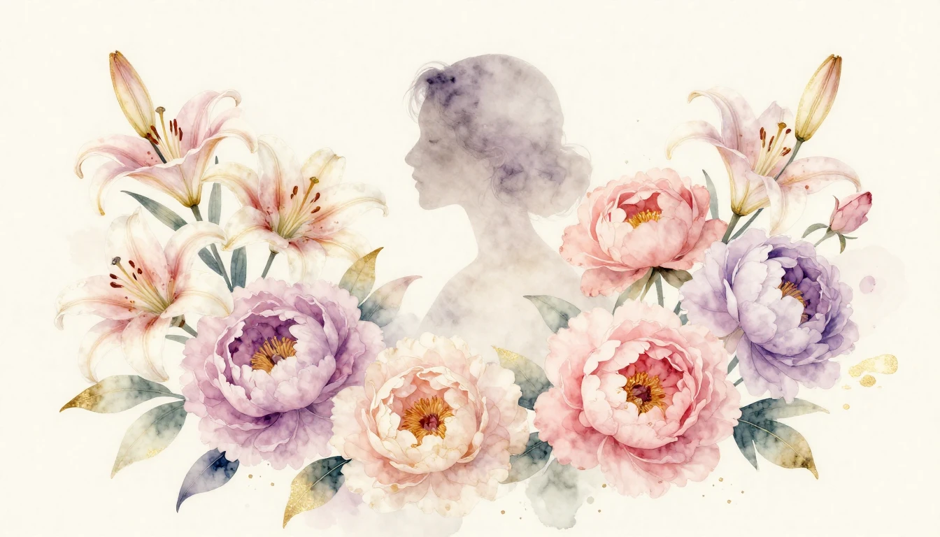 A beautiful and delicate watercolor painting of various bloo...