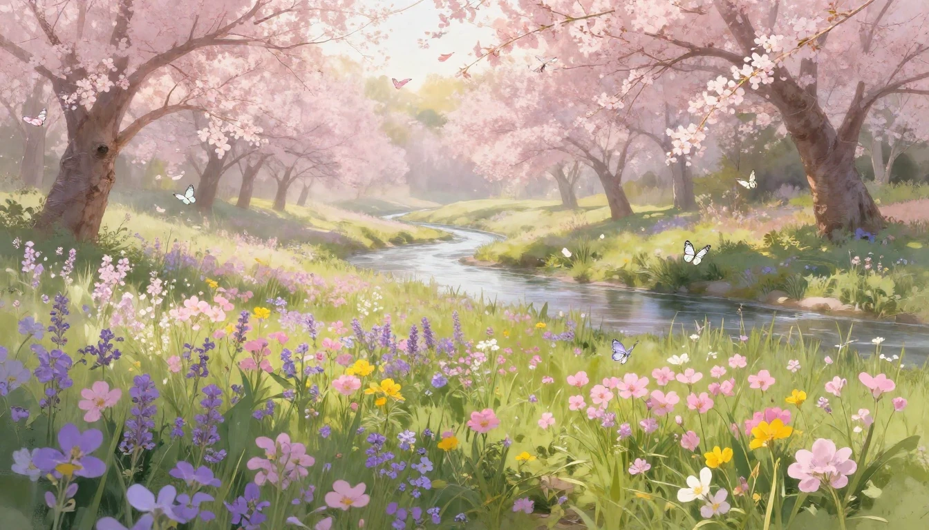 A breathtaking landscape featuring a lush meadow filled with...