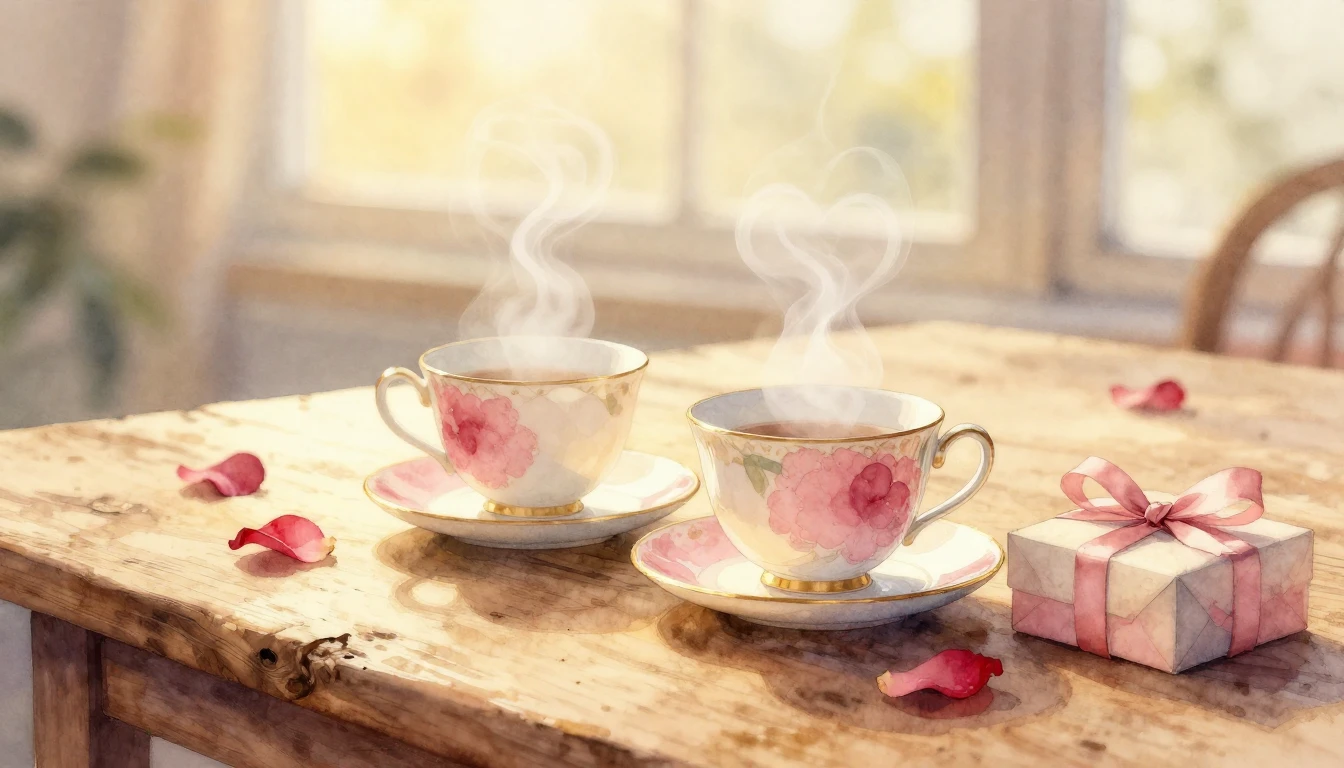 A beautiful watercolor painting of two delicate porcelain cu...