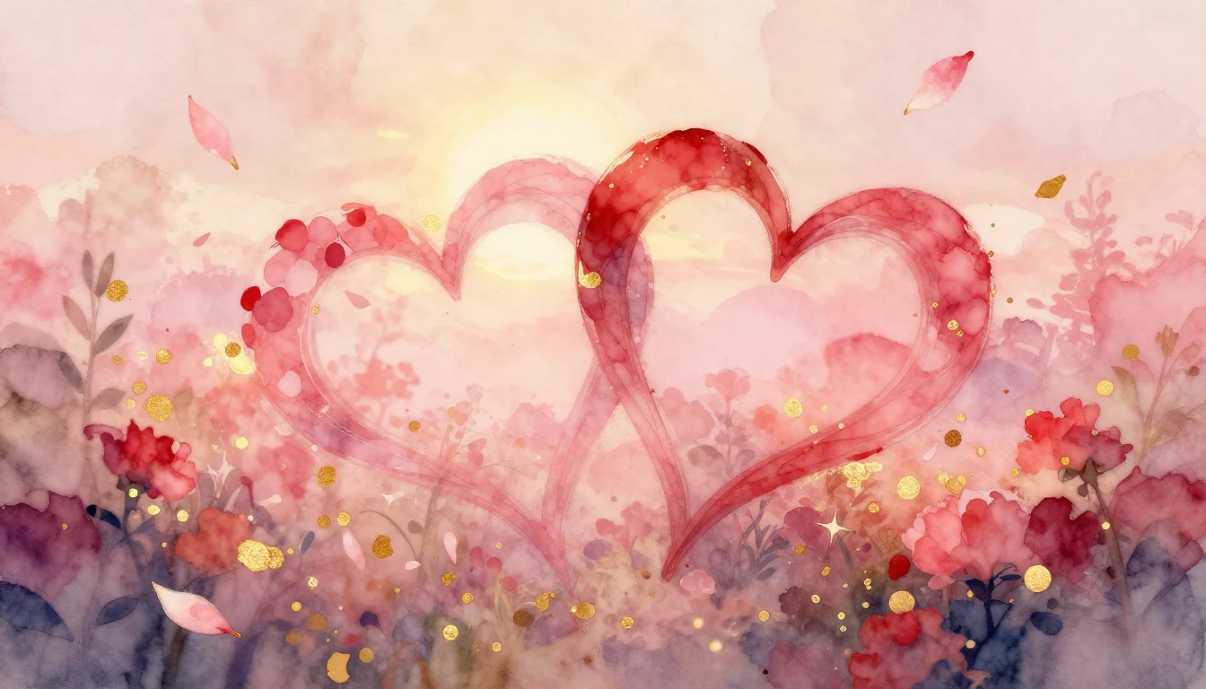 A romantic and ethereal watercolor painting depicting two st...